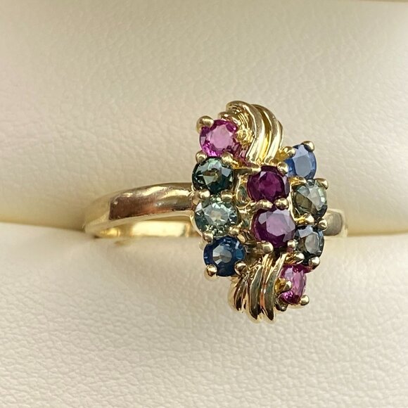 RARE Vtg. XPS Precious Sales Corp. 10K Gold Ring Sz. 8 - 10 Topaz Stone 5 Colors - Picture 8 of 16